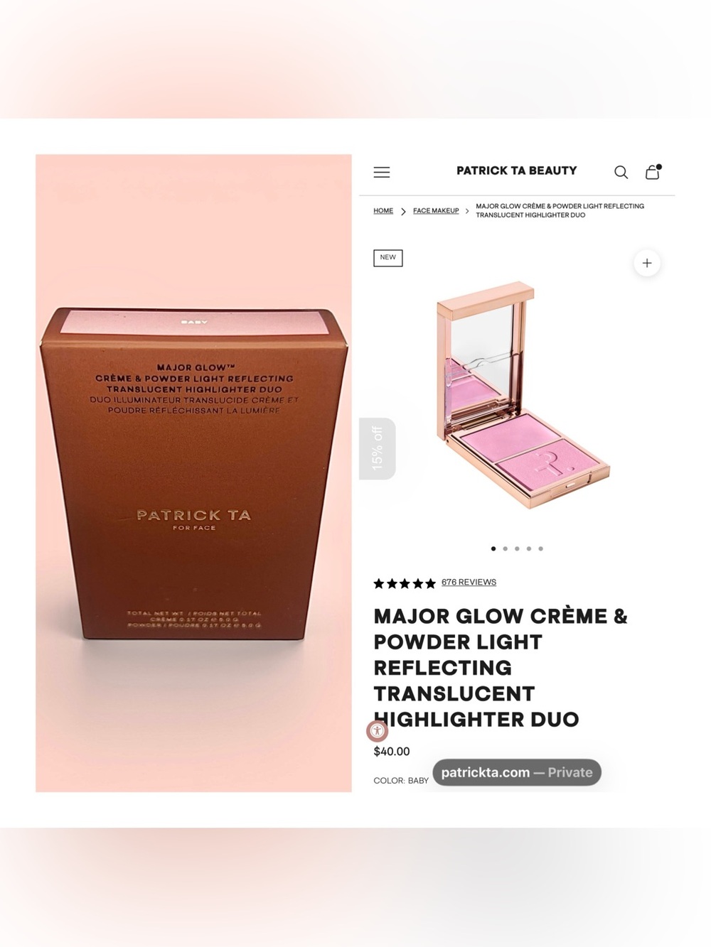 Patrick Ta Major Glow Crème & Powder Light Reflecting Highlighter Duo - Baby